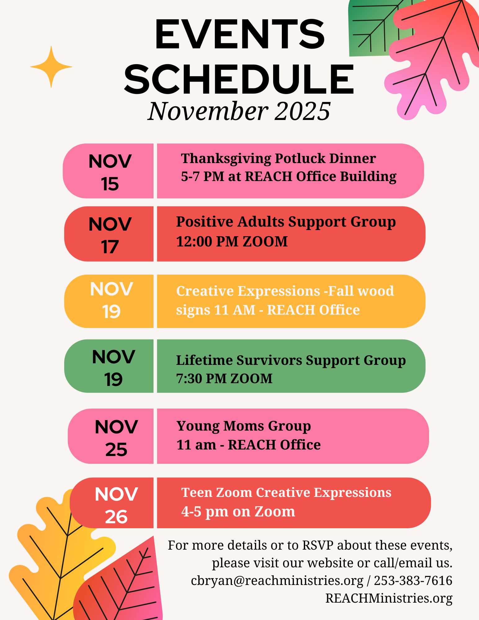 Novmber Events November 2025 Events at REACH Ministries